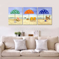 Colorful Beach Scenery Canvas Art/3 Panel Seascape Canvas Prints/Home Decor Landscape Wall Pictures